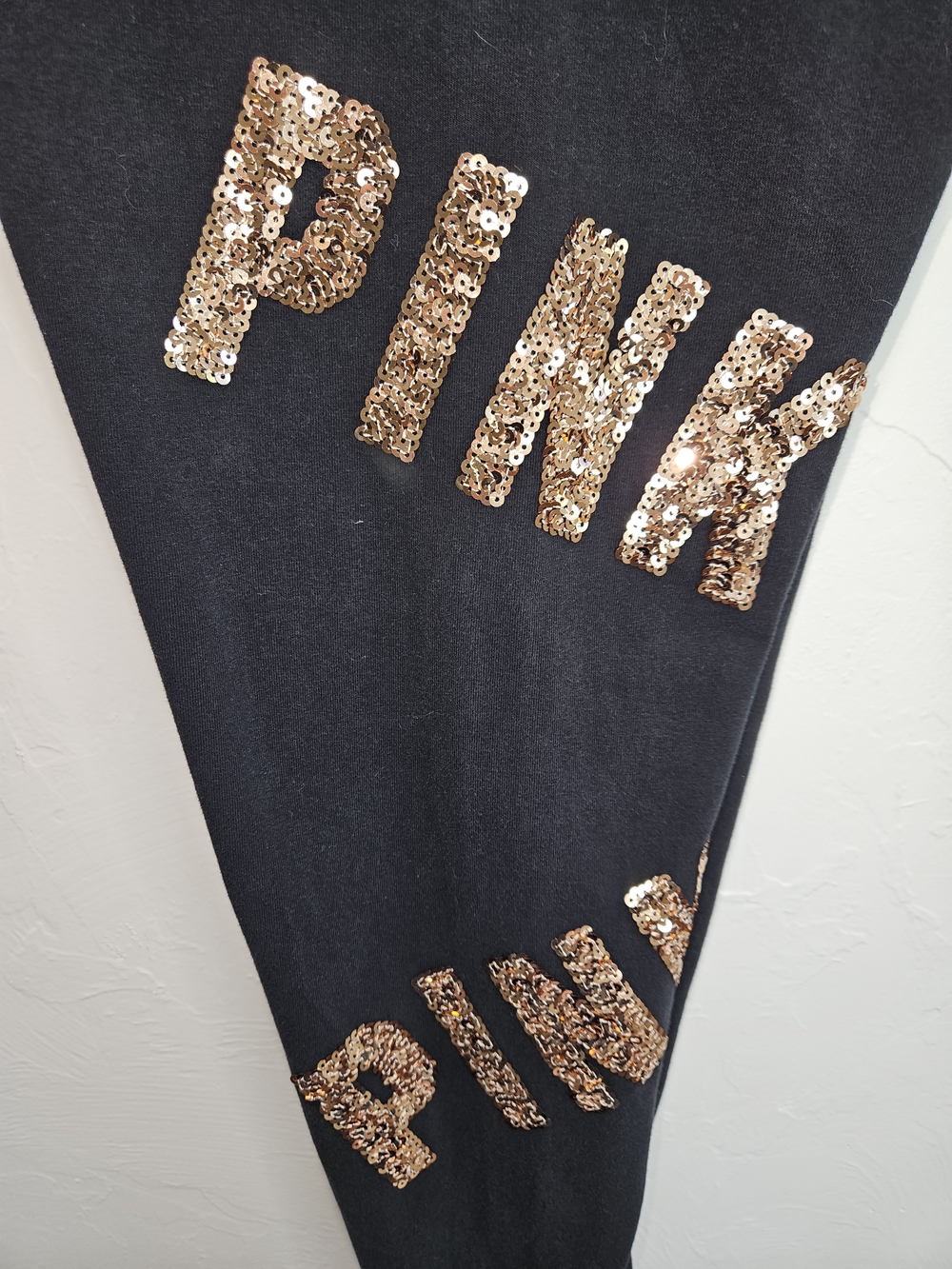 Victoria's Secret PINK Black Sequin Logo Rose Gold Leggings Women's Large - Picture 3 of 13